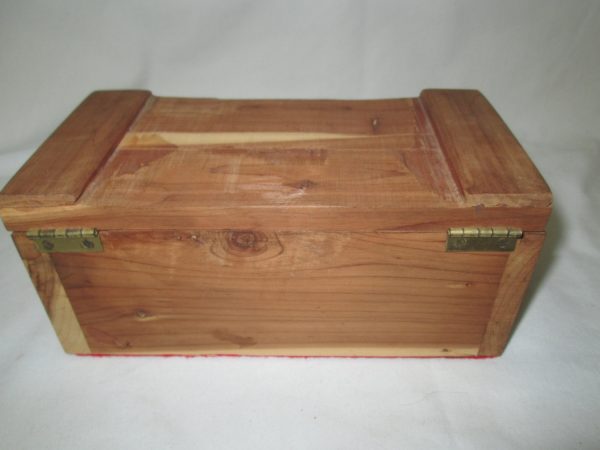 Vintage Wooden Cedar Wood box hand crafted hinged lid storage box