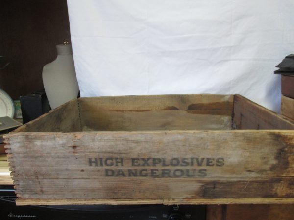 Vintage Wooden Dovetailed High Explosives Crate Box Dangerous Storage Military Collectible Display Garage Box