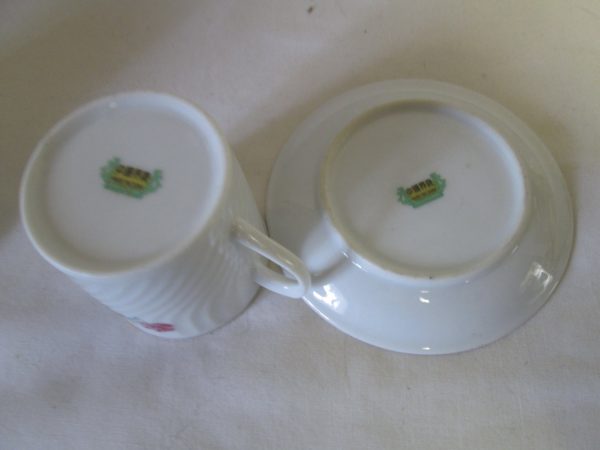 Vintage WWII Era 4 Chinese Demitasse Tea Cup and Saucer Fine China Cup 2.50" tall Saucer 4.25" across Retro Orange & Yellow floral gold trim