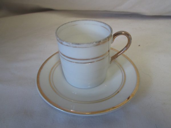 Vintage WWII Era French Empire Demitasse Tea Cup and Saucer Fine China Cup 2.50" tall Saucer 4.50" across Gold Rings