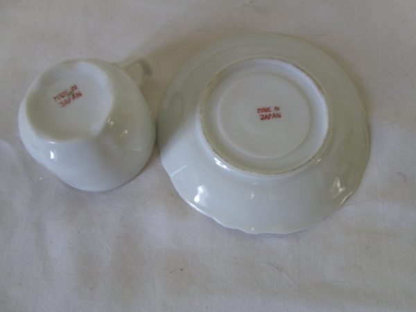 Vintage WWII Era Japan Demitasse Tea Cup and Saucer Fine China Cup 1.50" tall Saucer 4" across Japan Yellow & Red Floral