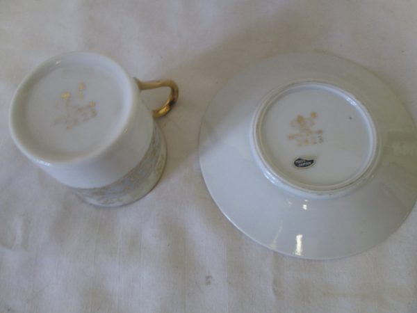 Vintage WWII Era Japan Demitasse Tea Cup and Saucer Fine China Cup 2.50" tall Saucer 4.5" across Iridescent Gold and Gray Royal Crown