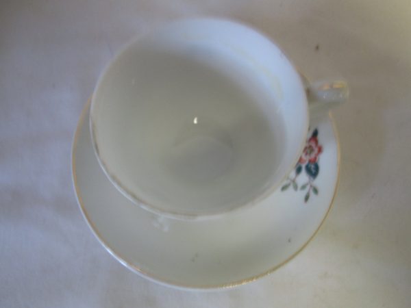 Vintage WWII Era Japan Demitasse Tea Cup and Saucer Fine China Cup 2.50" tall Saucer 4.5" across Nasco Japan Pink Burgundy blue