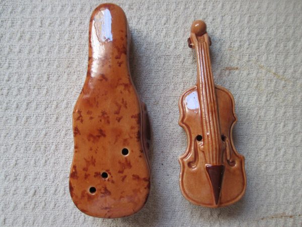 Violin Case and Violin Porcelain Salt & Pepper Shaker Farmhouse Collectible Cottage Shabby Chic display original stoppers Japan