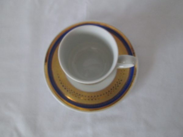 WWII Era Fine China Demitasse Tea Cup & Saucer Made in Bavaria Germany Cobalt with Gold trim