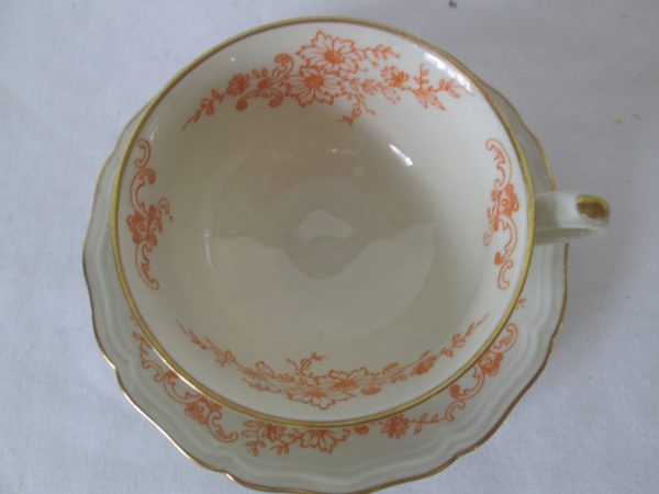 WWII Era Germany Fine China Demitasse Tea Cup & Saucer Pink Roses gold trim Saucer 4 3/8" across Cup 3" tall 2" across top