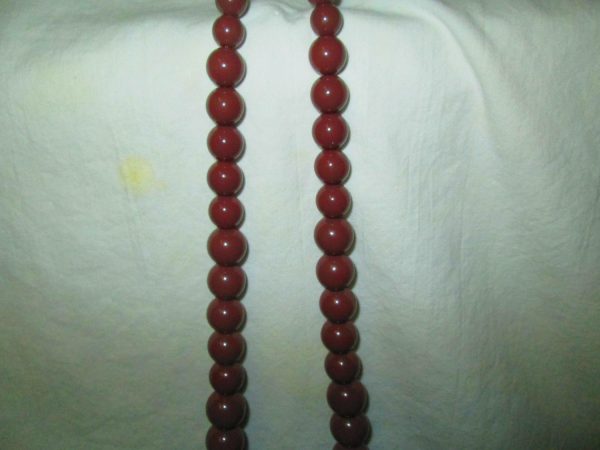You have Got To Love This Chocolate Colored Large Mid Century Long Bead Large Bead 30" Necklace 15" drop Gold tone clasp 3" beads