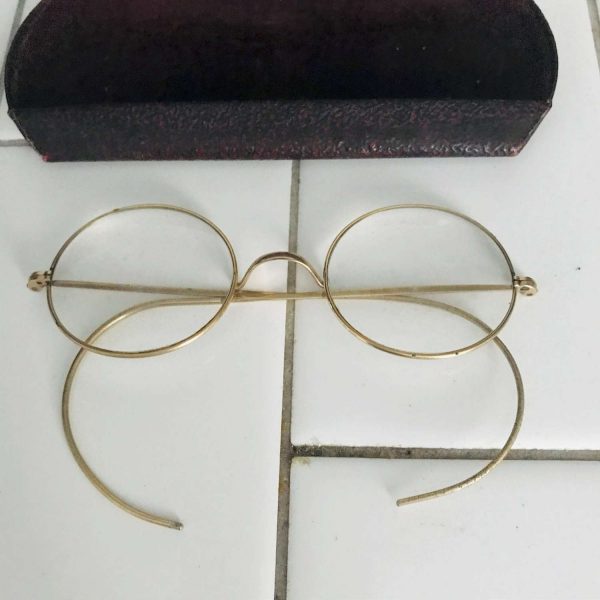 Antique eyeglasses gold wire rim collectible display farmhouse office eye glasses