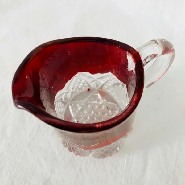 1924 - United States New York City, United States Souvenir cut glass cream pitcher miniature with red top Gladys etched