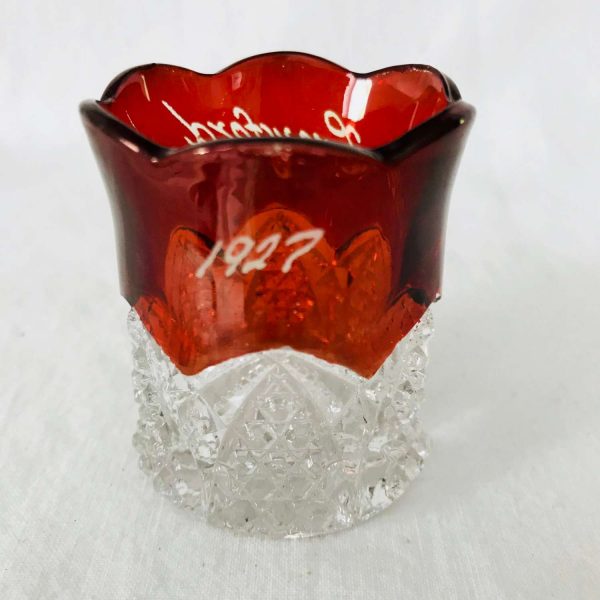 1927 - France Lyon, France - Foire internationale Worlds fair souvenir toothpick holder cut glass
