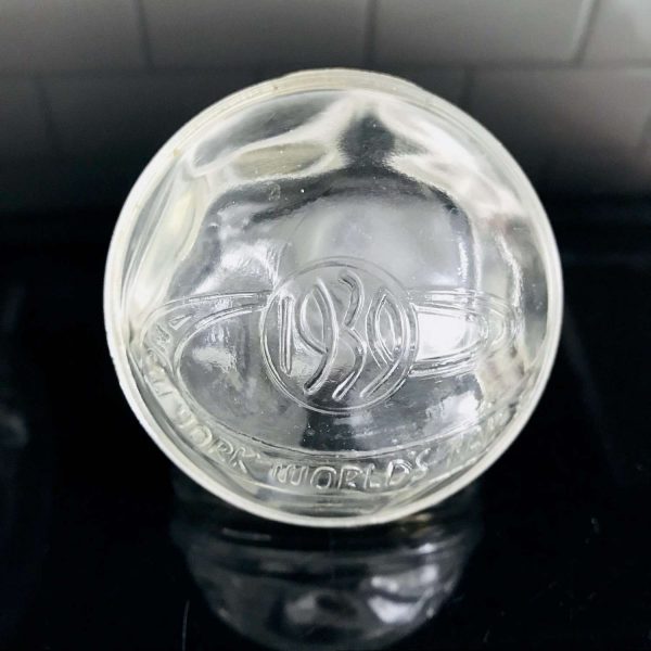 1939 New York WORLD’S FAIR Trylon and Perisphere Ball Bank clear glass relief pattern around bank collectible memorabilia souvenir