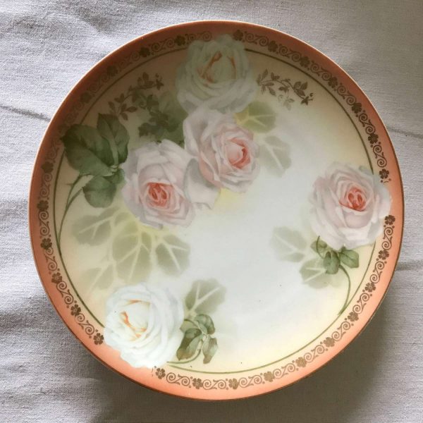 Absolutely Stunning RS Prussia Hand painted Plate Peach Roses and Trim with gold accents Farmhouse Shabby chic country cottage