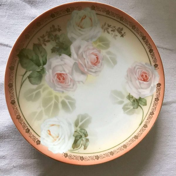 Absolutely Stunning RS Prussia Hand painted Plate Peach Roses and Trim with gold accents Farmhouse Shabby chic country cottage