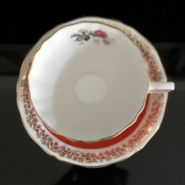 Adderley tea cup and saucer England Fine bone china bright orange and gold rose floral farmhouse collectible display coffee serving