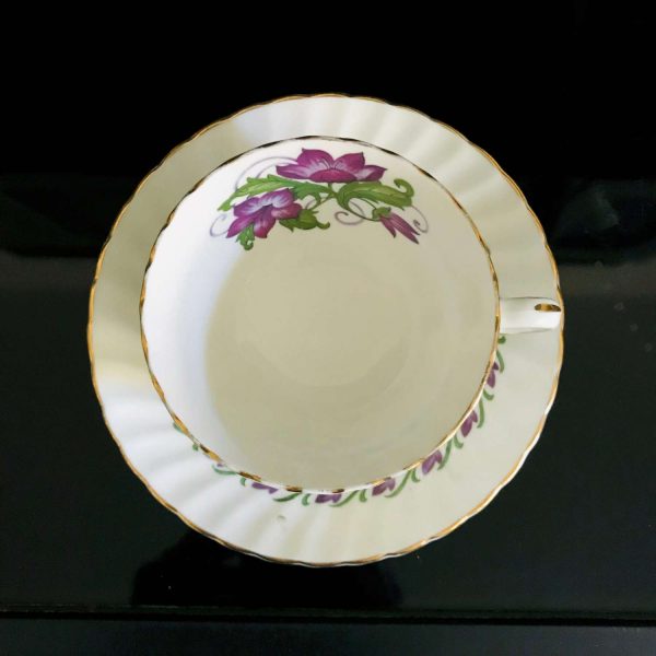 Adderley tea cup and saucer England Fine bone china Purple Morning Glories farmhouse collectible display coffee serving dining