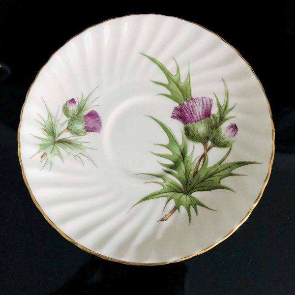 Adderley tea cup and saucer England Fine bone china purple thistle gold trim farmhouse collectible display coffee serving dining