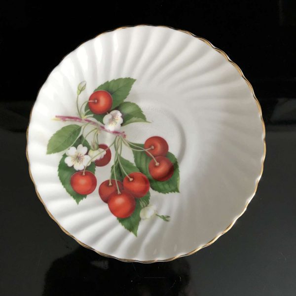 Adderley tea cup and saucer England Fine bone china Red Cherries retro kitchen farmhouse collectible display coffee serving dining bridal
