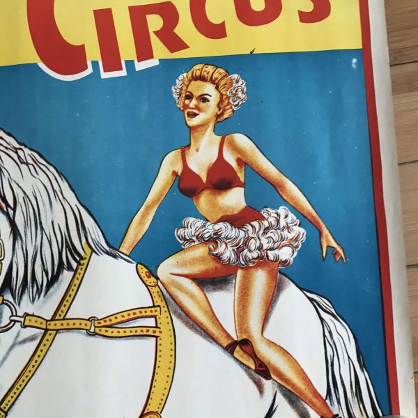 AL G Kelly Circus Poster 1950's Acme Printing Girl on Horse Advertising Collectible Display Man Cave TV Movie Prop 28" x 21"