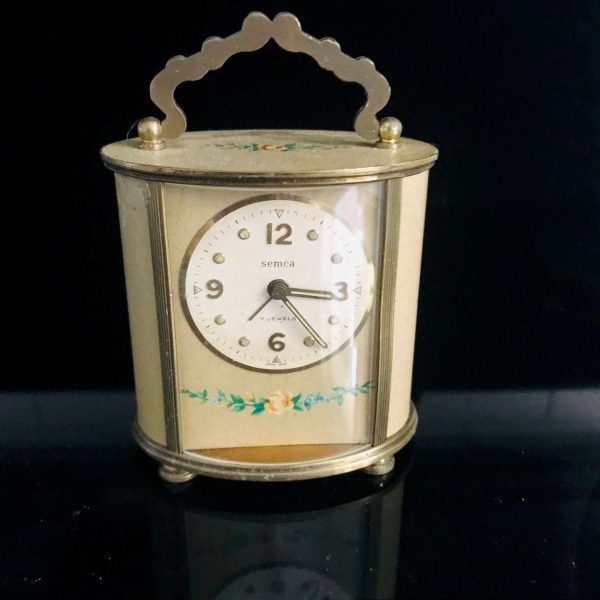 Alarm clock Working Dainty wind up clock with Swiss Made Semca 7 jewel Accurate time collectible display travel bedroom rounded front glass