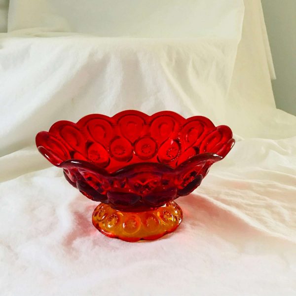 Amberina Compote center bowl flowers candy display collectible red and yellow moon and stars pattern