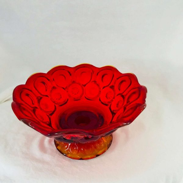 Amberina Compote center bowl with candle holder in the center flowers display collectible red and yellow moon and stars pattern