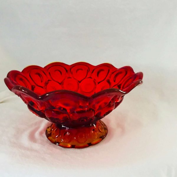 Amberina Compote center bowl with candle holder in the center flowers display collectible red and yellow moon and stars pattern