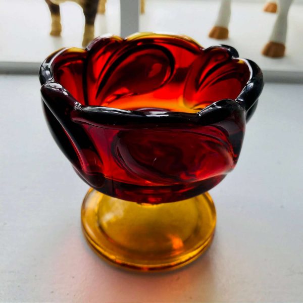 Amberina Glass candlestick holders candle holders red and yellow mid century modern pedestal base collectible display retro mod atomic
