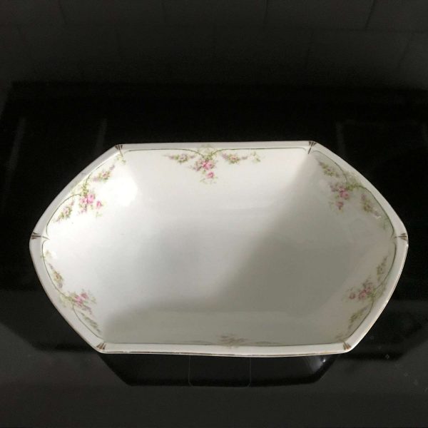 Antique 1800's MZ Austria Bowl Pink Roses with green and gold trim unique shape Vegetable potatoe bowl fine bone china