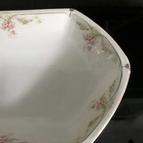 Antique 1800's MZ Austria Bowl Pink Roses with green and gold trim unique shape Vegetable potatoe bowl fine bone china