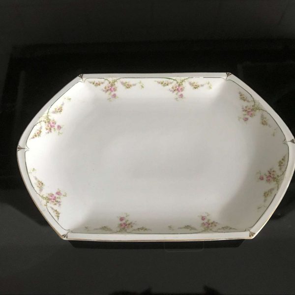 Antique 1800's MZ Austria Serving Tray Platter Pink Roses with green and gold trim unique shape Platter bowl tray collectible farmhouse
