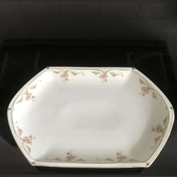 Antique 1800's MZ Austria Serving Tray Platter Pink Roses with green and gold trim unique shape Platter bowl tray collectible farmhouse