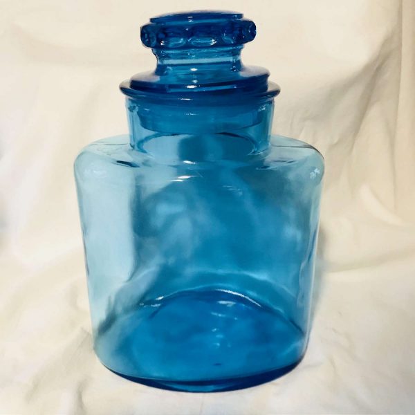 Antique Apothecary Jar with ground glass lid and inside rim Dark Aqua glass farmhouse pharmacy kitchen storage Collectible