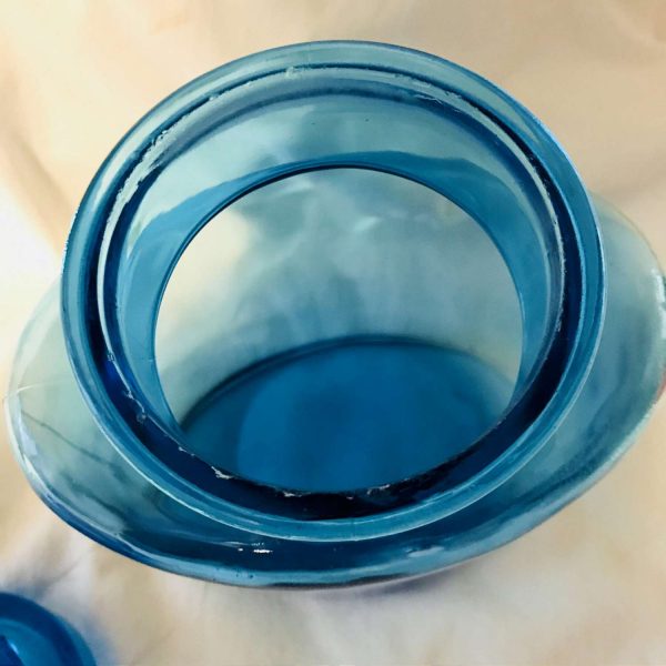 Antique Apothecary Jar with ground glass lid and inside rim Dark Aqua glass farmhouse pharmacy kitchen storage Collectible