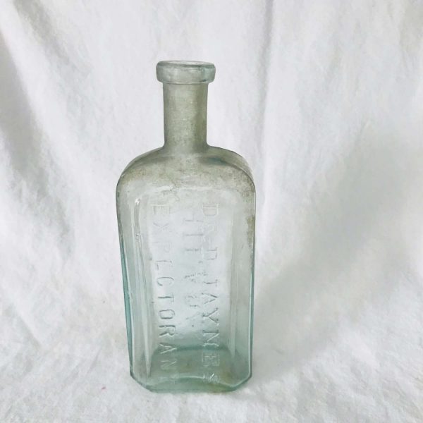 Antique Apothecary Pharmacy bottle medicine jar Medical collectible display pharmaceutical Dr. D. Jayne's Expectorant Philada blue glass