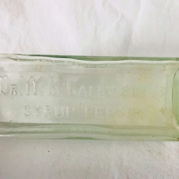 Antique Apothecary Pharmacy bottle medicine jar Medical collectible display pharmaceutical Dr. YY B Caldwell's Syrup Pepsin Green glass