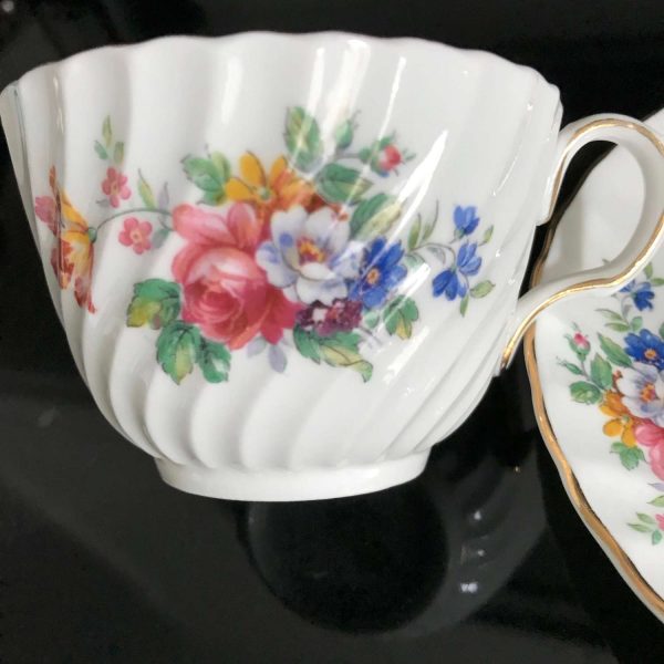 Antique Aynsley Tea Cup and Saucer Dresden flower pattern Fine bone china England Collectible Display Farmhouse Cottage bridal shower