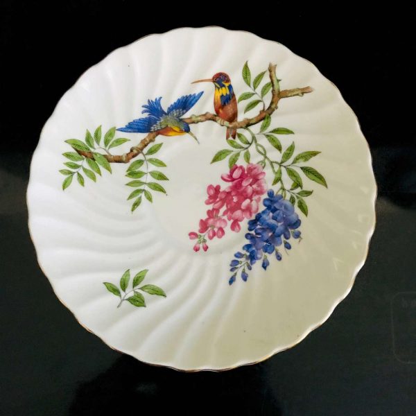 Antique Aynsley Tea Cup and Saucer Wisteria & Bluebird pattern gold trim Fine porcelain England Collectible Display Farmhouse Cottage