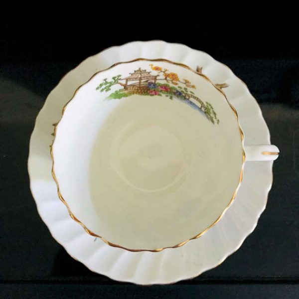 Antique Aynsley Tea Cup and Saucer Wisteria & Bluebird pattern gold trim Fine porcelain England Collectible Display Farmhouse Cottage