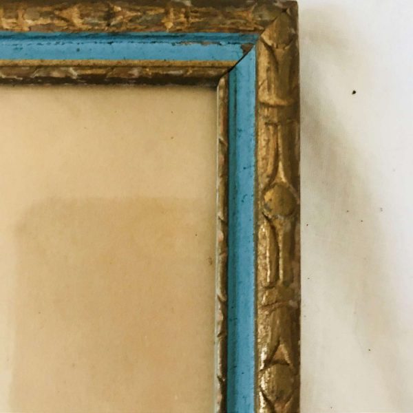 Antique Baby Picture "Heavens Gift" lithograph frame with glass blue trim on gold frame farmhouse collectible wall decor wall art Pastels