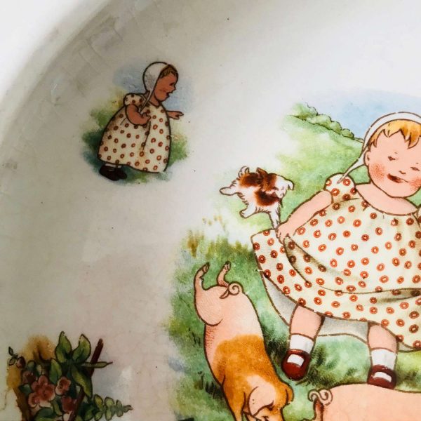 Antique Baby Plate with great character Liverpool England Heavy pottery baby dish with rim farmhouse collectible display early 1900's