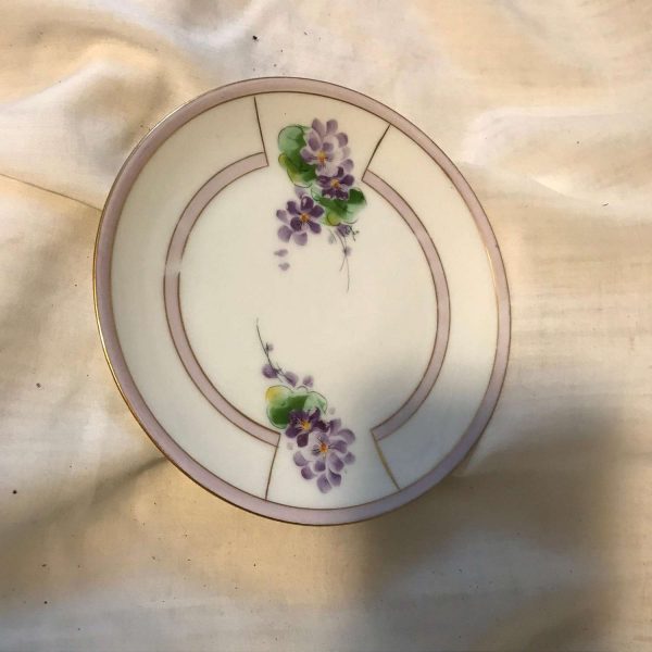 Antique Bavarian Hand Painted plate with lavender and purple flowers and green leaves bread or snack plate dining kitchen tortes