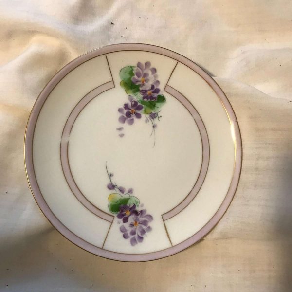 Antique Bavarian Hand Painted plate with lavender and purple flowers and green leaves bread or snack plate dining kitchen tortes