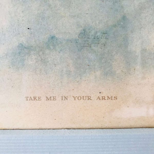 Antique Beautiful Baby Picture Take me in your arms lithograph frame with glass blue frame farmhouse collectible wall decor wall art Pastels