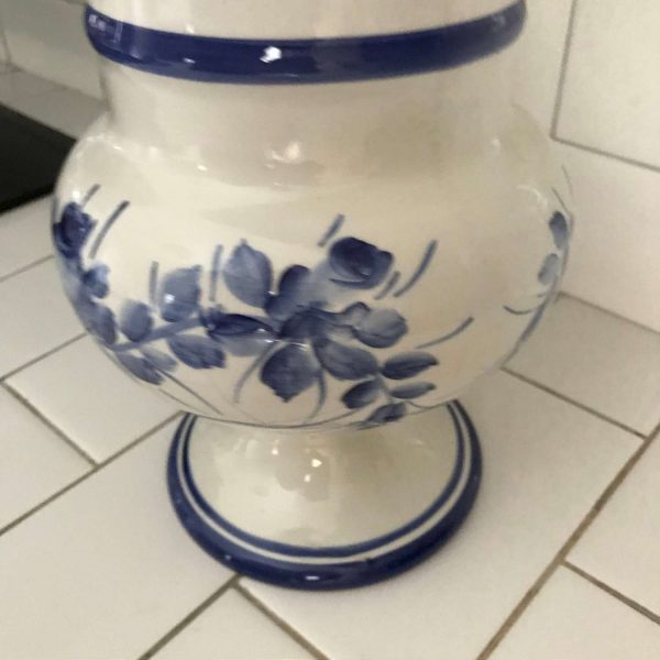Antique Blue and White Apothecary Jar Italy Floral Rabarbaro-Rhubarb Medical Pharmacy Kitchen Farmhouse Collectible Canister Storage