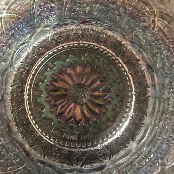 Antique Bowl Tiffany Finish Ruffled Iridescent Stunning Serving Dining Display Center Bowl Collectible Glass Farmhouse Cottage
