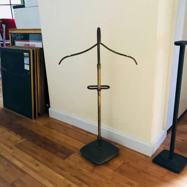 Antique brass Mercantile Childs Clothing Valet rack brass base for hat dress & pants or shorts adjustable RARE Collectible sewing display