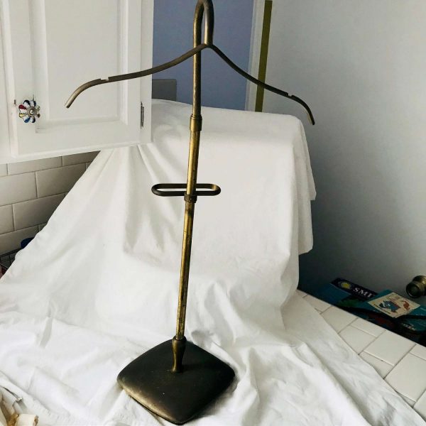 Antique brass Mercantile Childs Clothing Valet rack brass base for hat dress & pants or shorts adjustable RARE Collectible sewing display