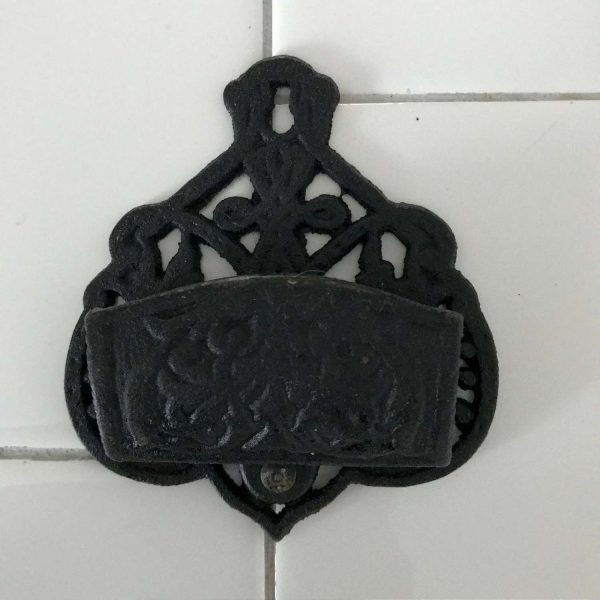 Antique cast iron ornate kitchen match holder matches collectible farmhouse display wall decor fireplace retro