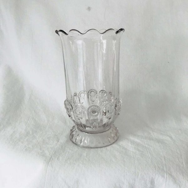Antique Celery Dish Jar Victorian era Dining serving collectible display clear glass with scalloped rim 6 1/4" tall