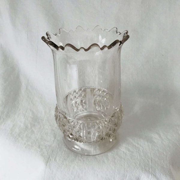 Antique Celery Dish Jar Victorian era Dining serving collectible display clear glass with scalloped rim 6 3/4" tall